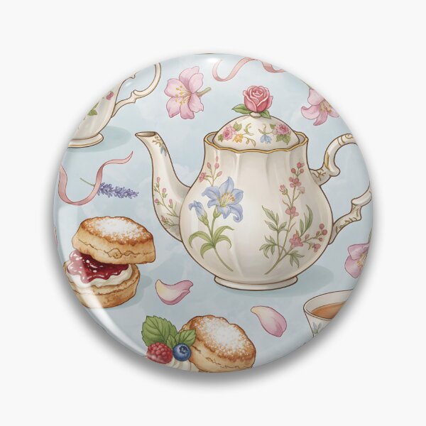 Item preview, Vintage English Tea Seamless Pattern – Teacups, Teapots, and Scones on Soft Blue designed and sold by HolmeProud.