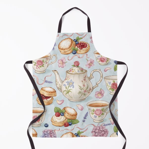 Item preview, Vintage English Tea Seamless Pattern – Teacups, Teapots, and Scones on Soft Blue designed and sold by HolmeProud.