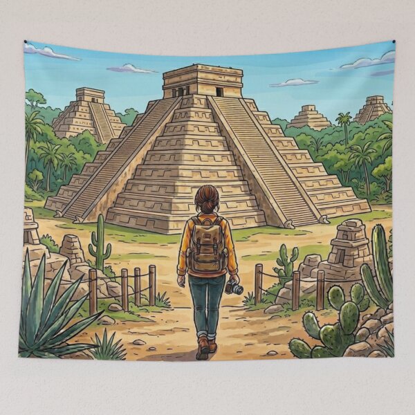 Item preview, Vintage Solo Female Travel Chichen Itza - Mexico Vintage Travel Art designed and sold by Bloom & Quiet .