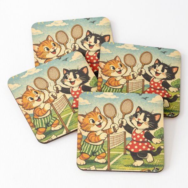 Item preview, Retro cats playing badminton outdoors designed and sold by Mauswohn.