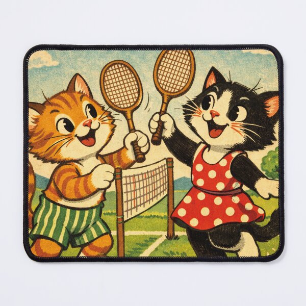 Item preview, Retro cats playing badminton outdoors designed and sold by Mauswohn.