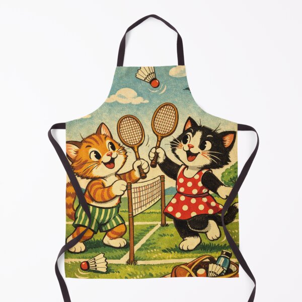Item preview, Retro cats playing badminton outdoors designed and sold by Mauswohn.