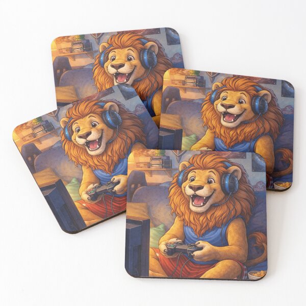 Item preview, Gamer lion in children's room with headset and controller designed and sold by Mauswohn.