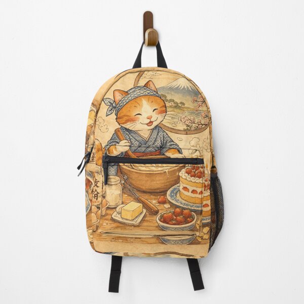 Item preview, Japanese cat bakes strawberry cake in front of Mount Fuji designed and sold by Mauswohn.