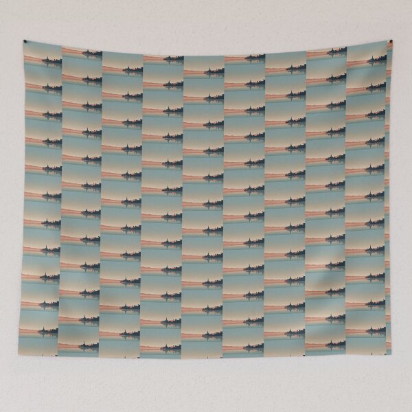 Item preview, Serene Thai Temple Reflection at Sunset Minimal Landscape Art designed and sold by KiraChie.