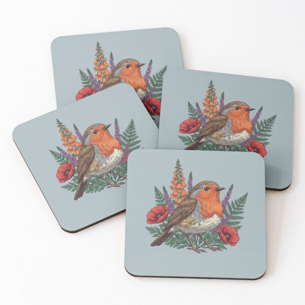 Item preview, European Robin Among Wildflowers and Ferns Botanical Bird Art  designed and sold by BirdsnStuff.