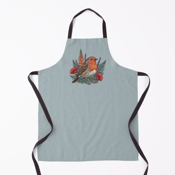 Item preview, European Robin Among Wildflowers and Ferns Botanical Bird Art designed and sold by BirdsnStuff.