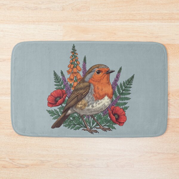 Item preview, European Robin Among Wildflowers and Ferns Botanical Bird Art  designed and sold by BirdsnStuff.