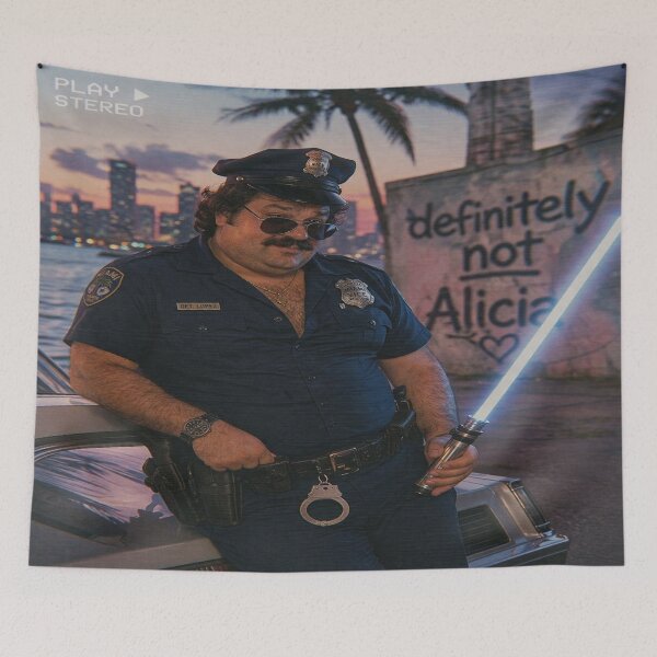 Item preview, Retro Vice Cop with Neon Blade at Sunset designed and sold by ArtificialAce.