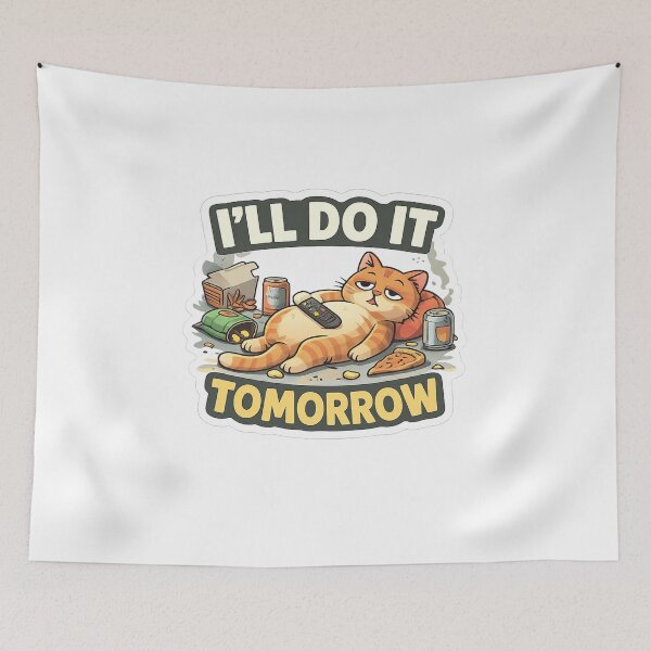 Item preview, Funny Lazy Cat “I’ll Do It Tomorrow” Sticker – Procrastination Humor Cute Cat Design designed and sold by ZenGrowth4.