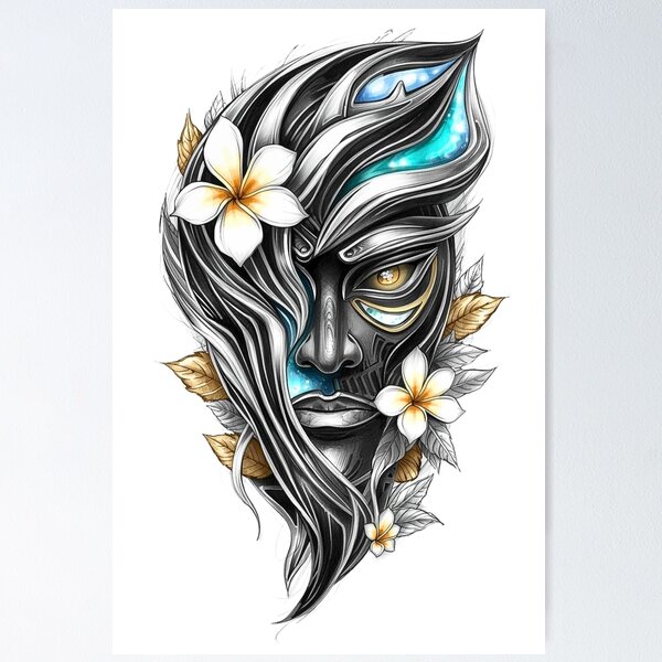 Item preview, Metallic Tribal Mask Floral Island Spirit Fusion Art designed and sold by TribalSurfInk.