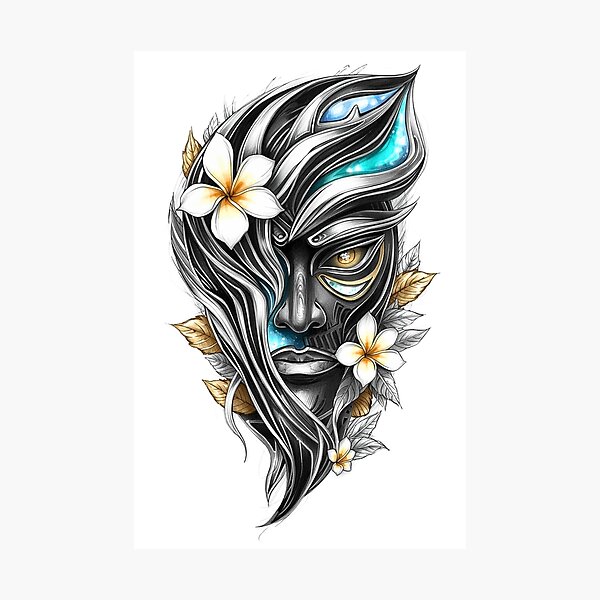 Item preview, Metallic Tribal Mask Floral Island Spirit Fusion Art designed and sold by TribalSurfInk.