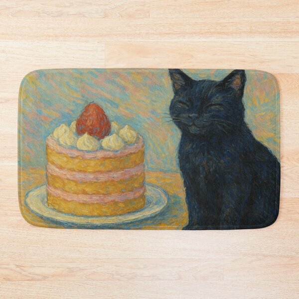 Item preview, Sweet satisfaction: Black cat with strawberry cake designed and sold by Mauswohn.
