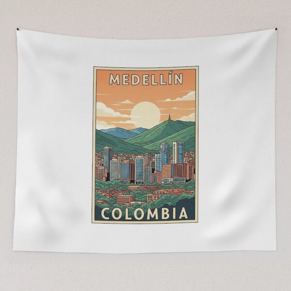 Item preview, Medellin Colombia Skyline Vintage Travel Poster designed and sold by Juanpv08.