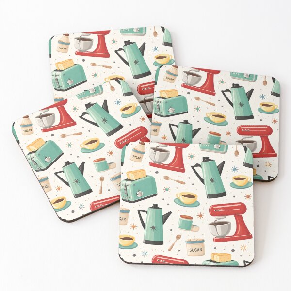 Item preview, Atomic Age Kitchen Essentials – Teal & Cherry Red Vintage Graphic Tile designed and sold by OpenDreamArts.
