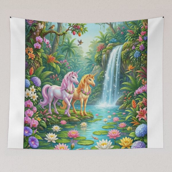 Item preview, Unicorn in the forest waterfall designed and sold by PP&RAINBOW SHOP.