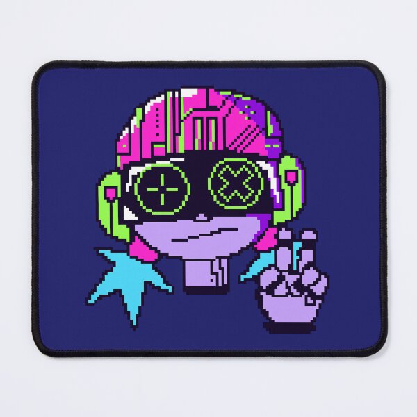 Item preview, Cyberpunk Pixel Art Girl with Neon Goggles and Headphones Peace Sign designed and sold by QuietBloom80.