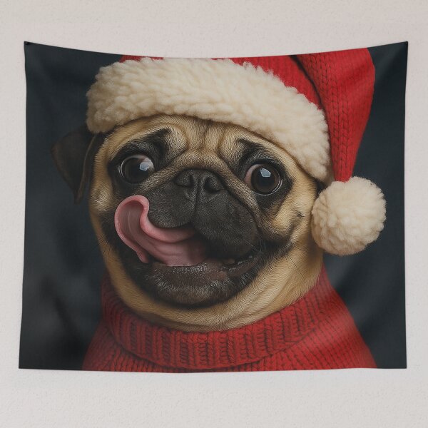 Item preview, Sweet anticipation: Pug in Christmas outfit designed and sold by Mauswohn.