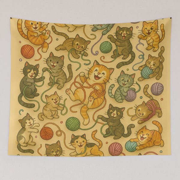 Item preview, Woolly chaos: Playful cats with colorful balls of yarn. designed and sold by Mauswohn.