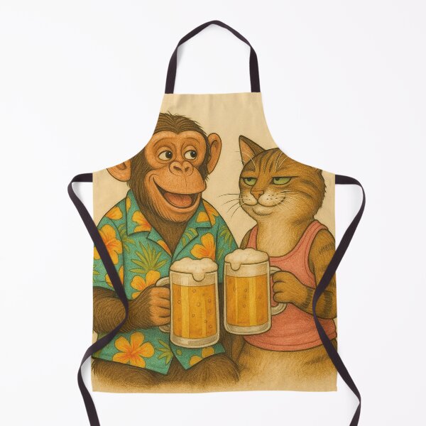 Item preview, After-work cheers: Monkey and cat enjoy their beer designed and sold by Mauswohn.