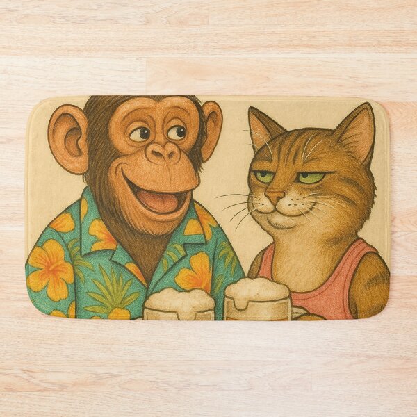 Item preview, After-work cheers: Monkey and cat enjoy their beer designed and sold by Mauswohn.