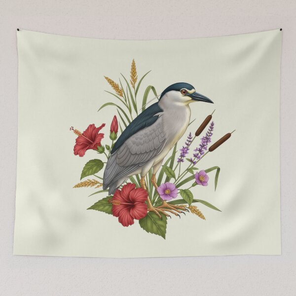 Item preview, Black-Crowned Night Heron Among Wetland Wildflowers designed and sold by BirdsnStuff.