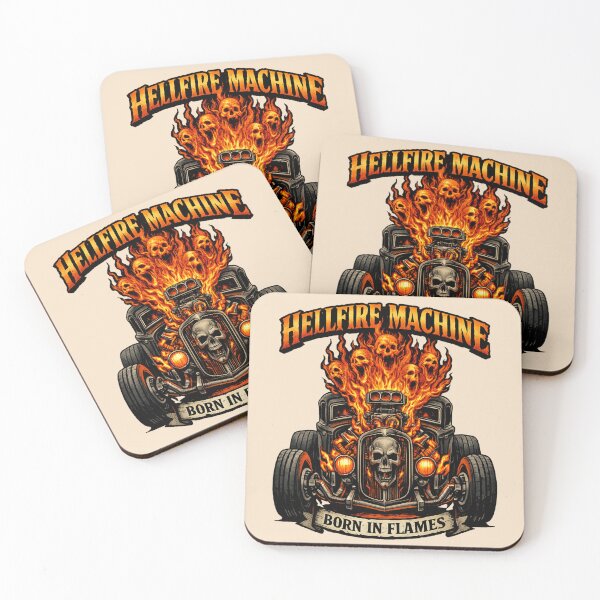 Item preview, Hellfire Machine Hot Rod Skull Flames Design designed and sold by Retro Arabica.