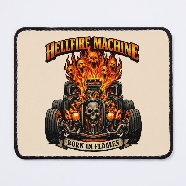 Item preview, Hellfire Machine Hot Rod Skull Flames Design designed and sold by Retro Arabica.