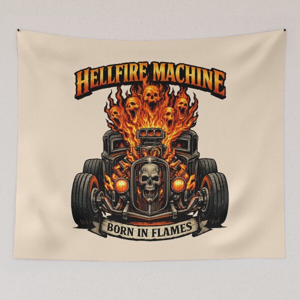Item preview, Hellfire Machine Hot Rod Skull Flames Design designed and sold by Retro Arabica.