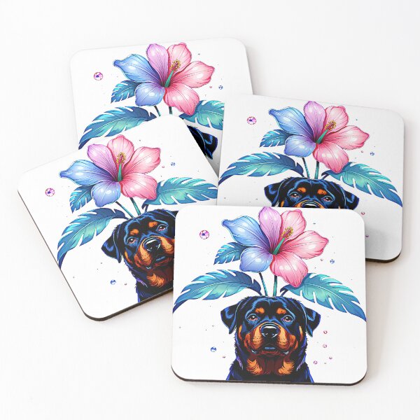 Item preview, Cute Rottweiler with Pastel Tropical Flower | Minimal Floral Dog Art designed and sold by meesub.