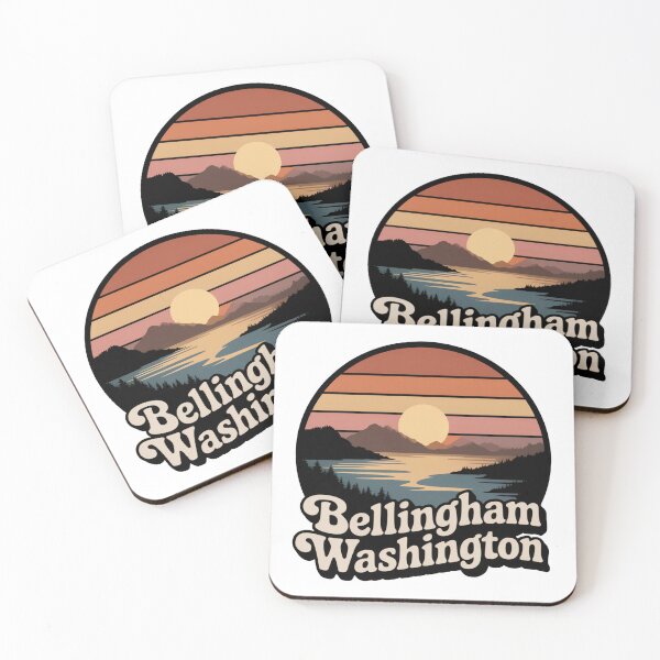 Artikelvorschau, Bellingham, Washington: Retro-Abzeichen für Sonnenuntergang in den Bergen entworfen und verkauft von CircinusStore.