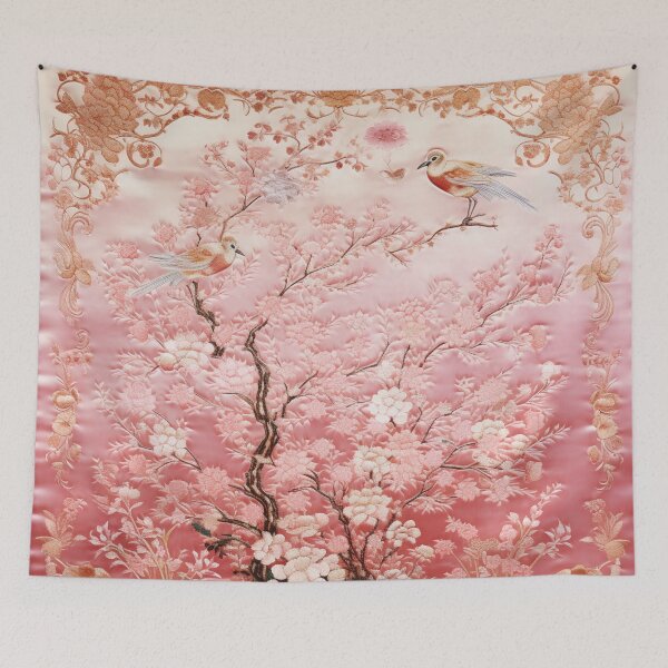 Item preview, Silk Floral Birds Pink Rose Gentle Chinese Carpet designed and sold by GrinGalore.