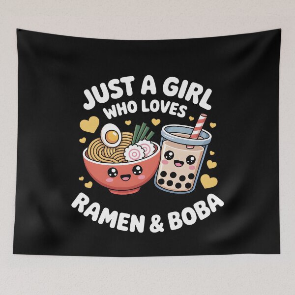 Item preview, Just A Girl Who Loves Ramen And Boba Bubble Tea Japanese T-Shirt, ramen lover tee, boba tea shirt, japanese ramen shirt, bubble tea designed and sold by THREE LITTLE BEANS.