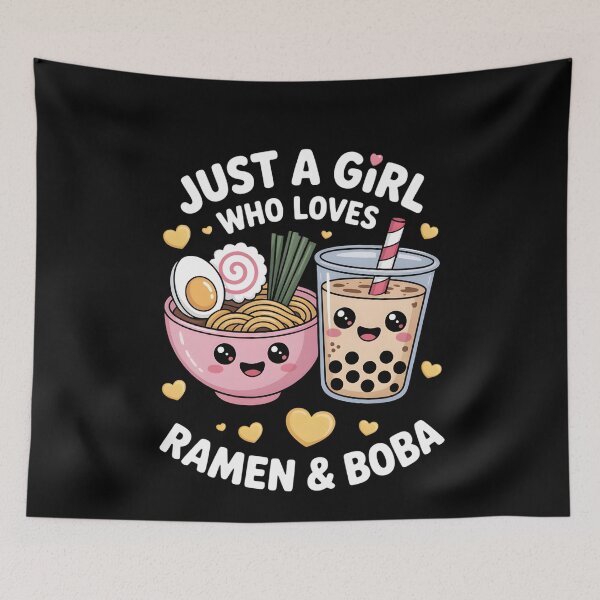 Item preview, Just A Girl Who Loves Ramen And Boba Bubble Tea Japanese T-Shirt, ramen lover tee, boba tea shirt, japanese ramen shirt, bubble tea designed and sold by THREE LITTLE BEANS.