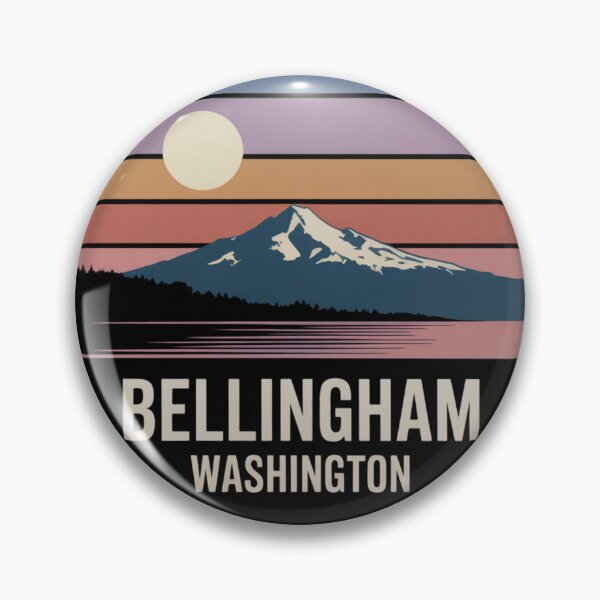 Item preview, Bellingham Washington: Retro Colorful Mountain Sunset Badge designed and sold by CircinusStore.