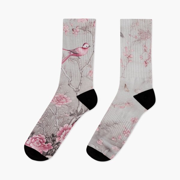 Item preview, Silk Floral Birds Pink Grey Gentle Chinese Carpet designed and sold by GrinGalore.
