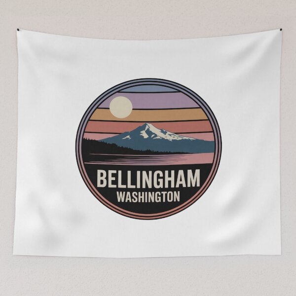 Item preview, Bellingham Washington: Retro Colorful Mountain Sunset Badge designed and sold by CircinusStore.