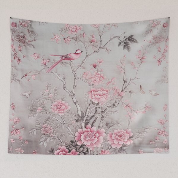Item preview, Silk Floral Birds Pink Grey Gentle Chinese Carpet designed and sold by GrinGalore.