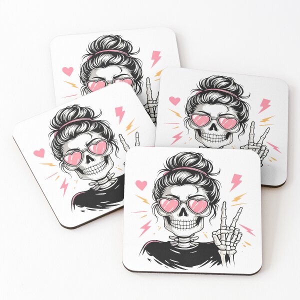 Item preview, Rock On Skeleton Girl - Pink Heart Glasses Spooky Chic designed and sold by myforestfog.