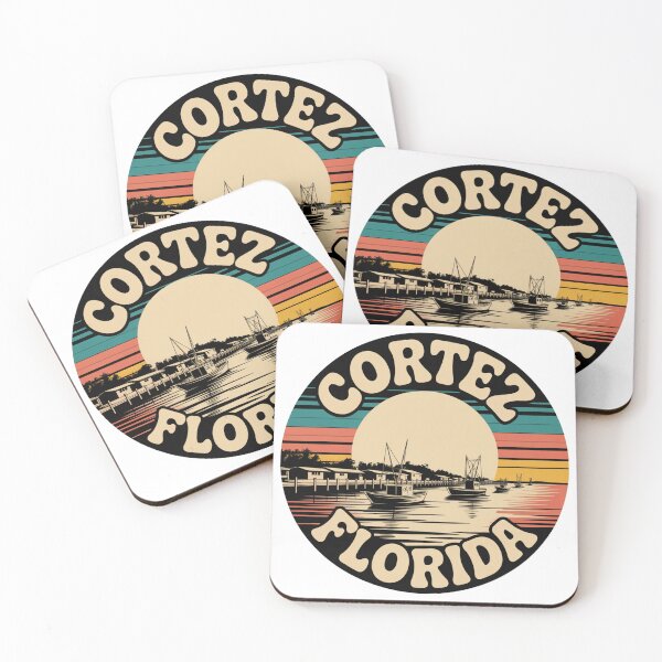 Item preview, Cortez Florida: Retro Fishing Village Sunset Badge designed and sold by CircinusStore.