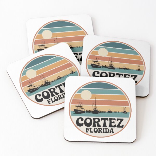 Item preview, Cortez Florida: Retro Fishing Boats Sunset Badge designed and sold by CircinusStore.