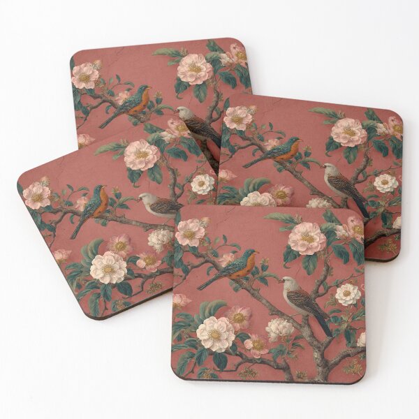 Item preview, Terracotta Silk Floral Birds Gentle Chinese Photo Wallpaper designed and sold by GrinGalore.