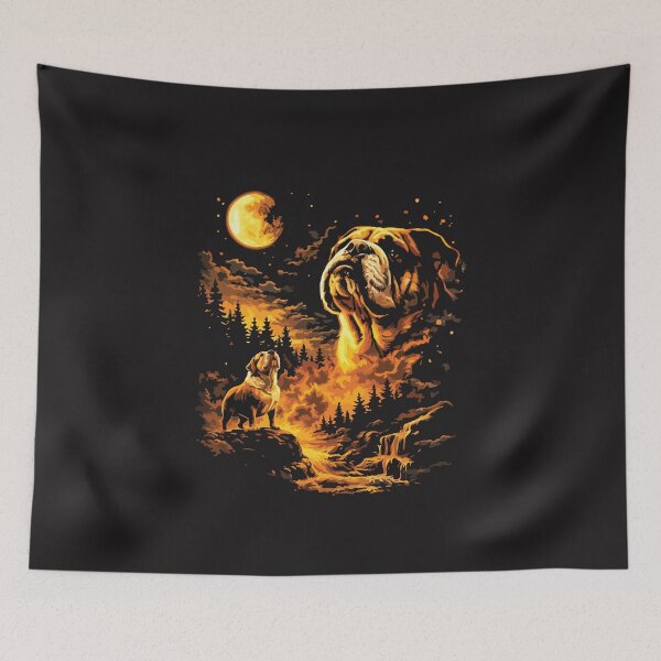Item preview, Funny Bulldog Howling at the Moon Vintage 90s Dog Lover Retro Design designed and sold by kiralynstration.
