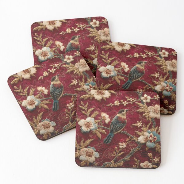 Item preview, Wine Red Silk Floral Birds Gentle Chinese Wallpaper designed and sold by GrinGalore.