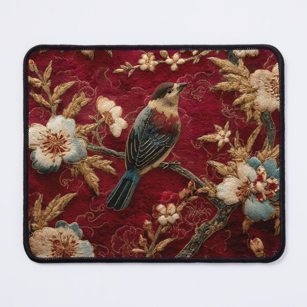 Item preview, Wine Red Silk Floral Birds Gentle Chinese Wallpaper designed and sold by GrinGalore.