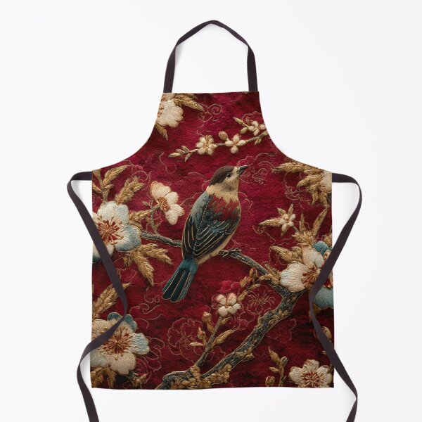 Item preview, Wine Red Silk Floral Birds Gentle Chinese Wallpaper designed and sold by GrinGalore.