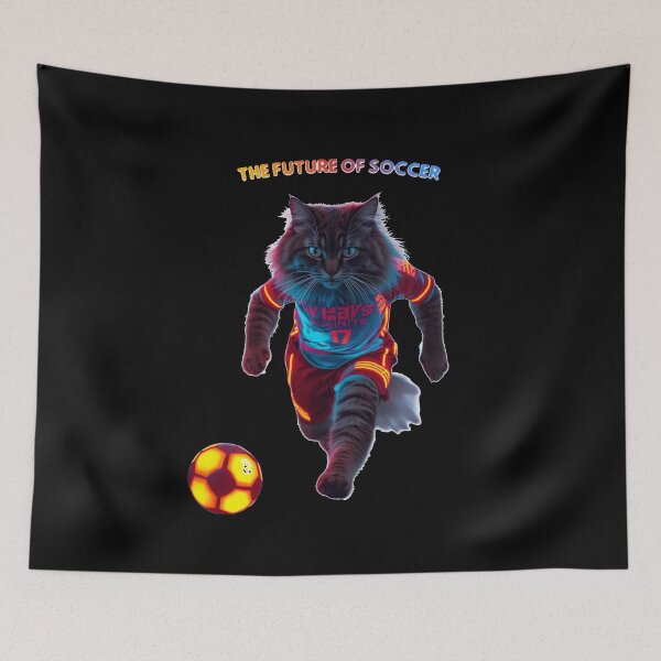 Artikelvorschau, Cyberpunk-Fußballkatze Neon-Fußballstürmer entworfen und verkauft von Quotable Gear.