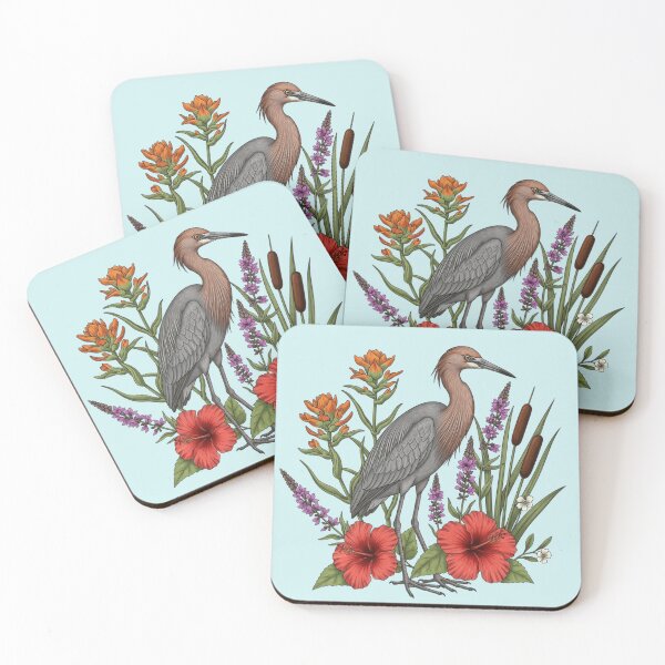 Item preview,  Vibrant Reddish Egret Among Wetland Wildflowers and Cattails designed and sold by BirdsnStuff.