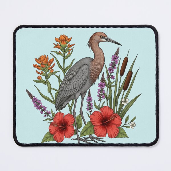 Item preview, Vibrant Reddish Egret Among Wetland Wildflowers and Cattails designed and sold by BirdsnStuff.