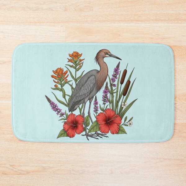 Item preview,  Vibrant Reddish Egret Among Wetland Wildflowers and Cattails designed and sold by BirdsnStuff.